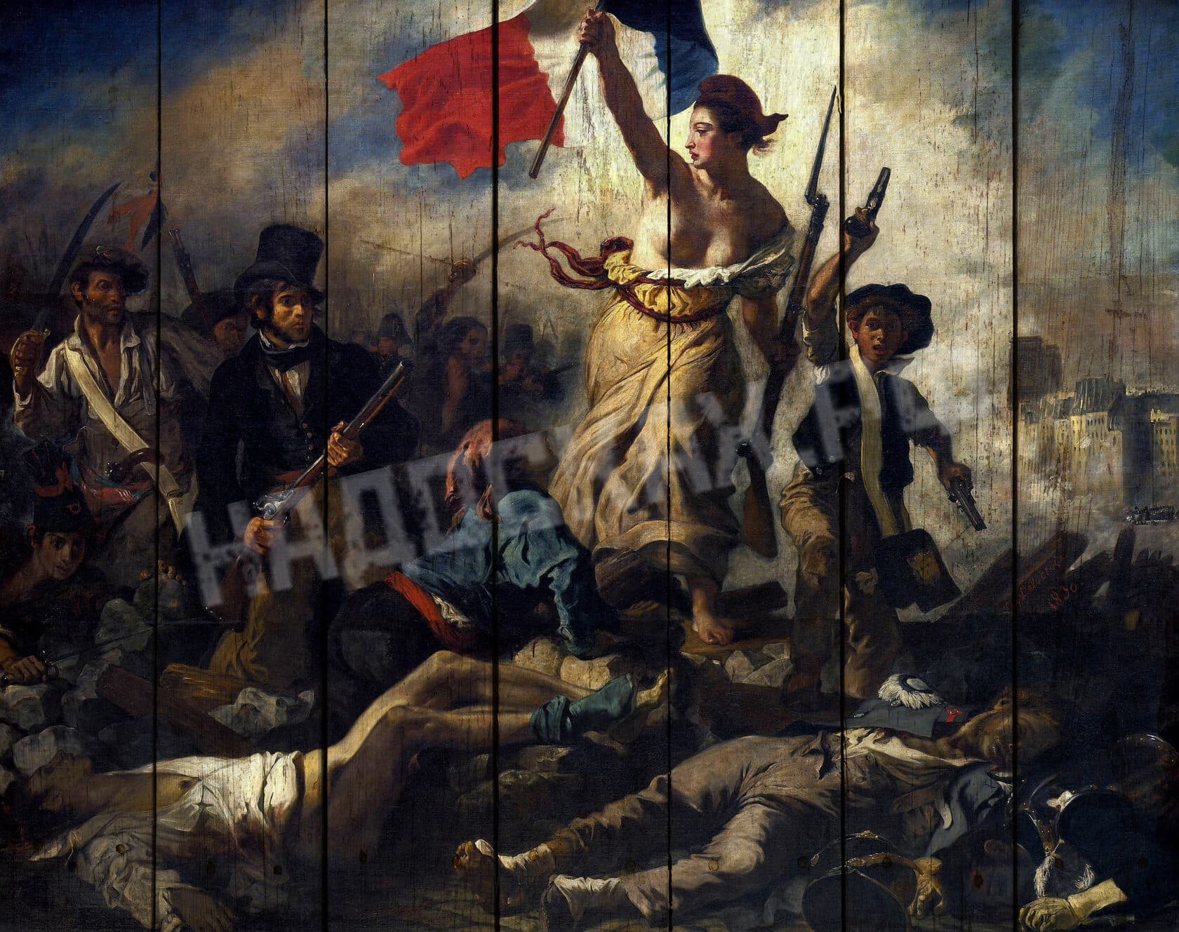 Картина на досках Эжен Делакруа. Свобода, ведущая народ, 1830