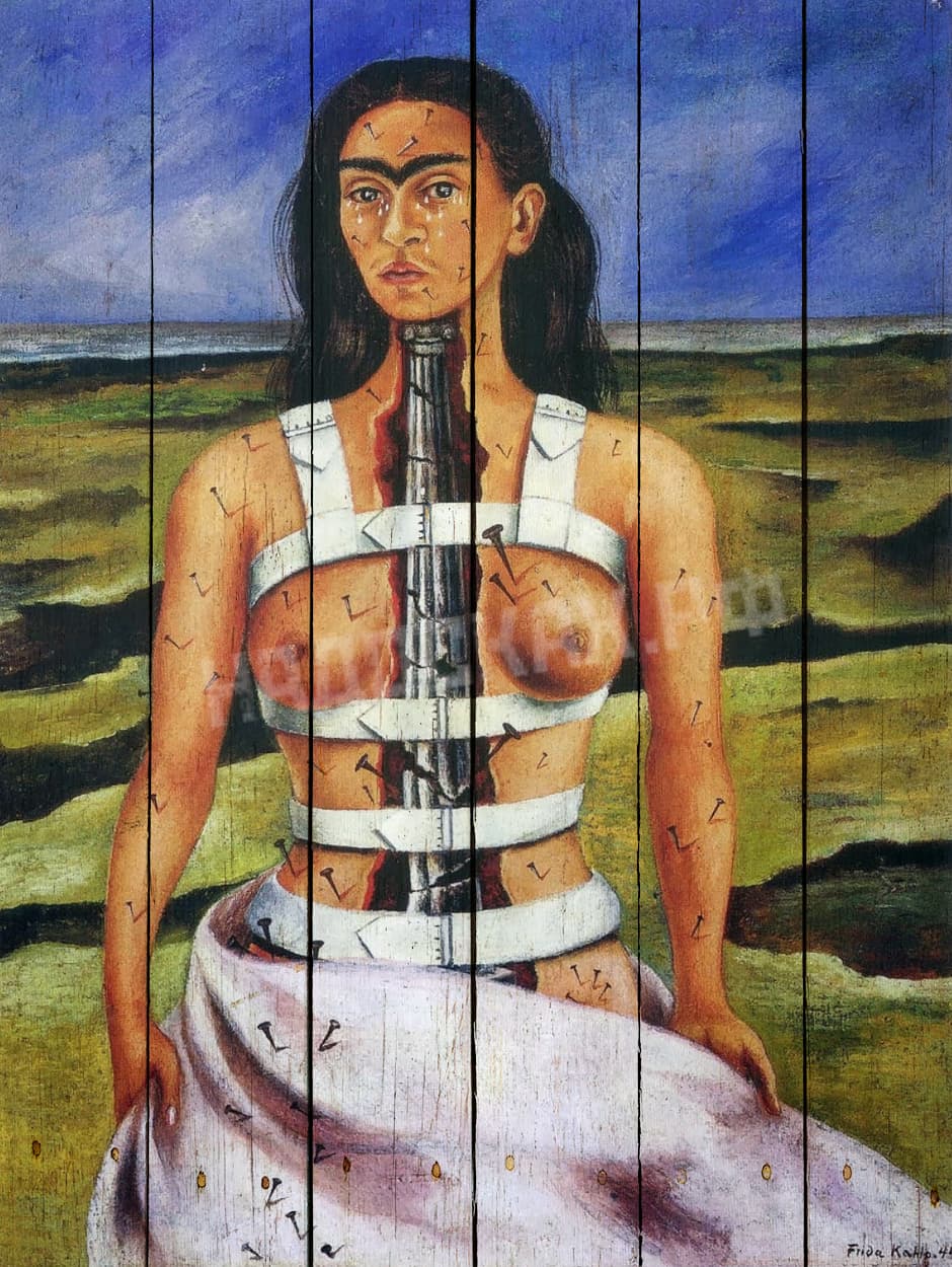 Картина на досках Фрида Кало. Разбитая колонна