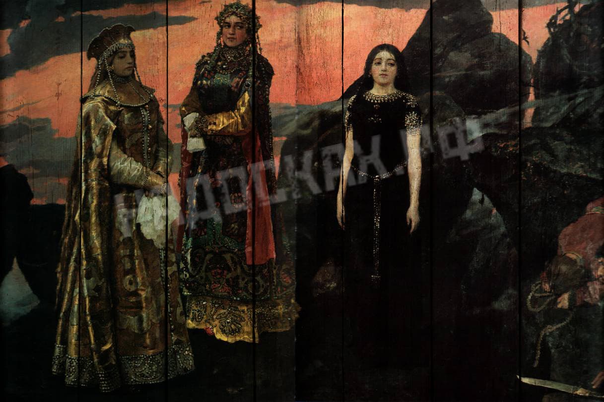 Картина на досках Васнецов. Три царевны подземного царства